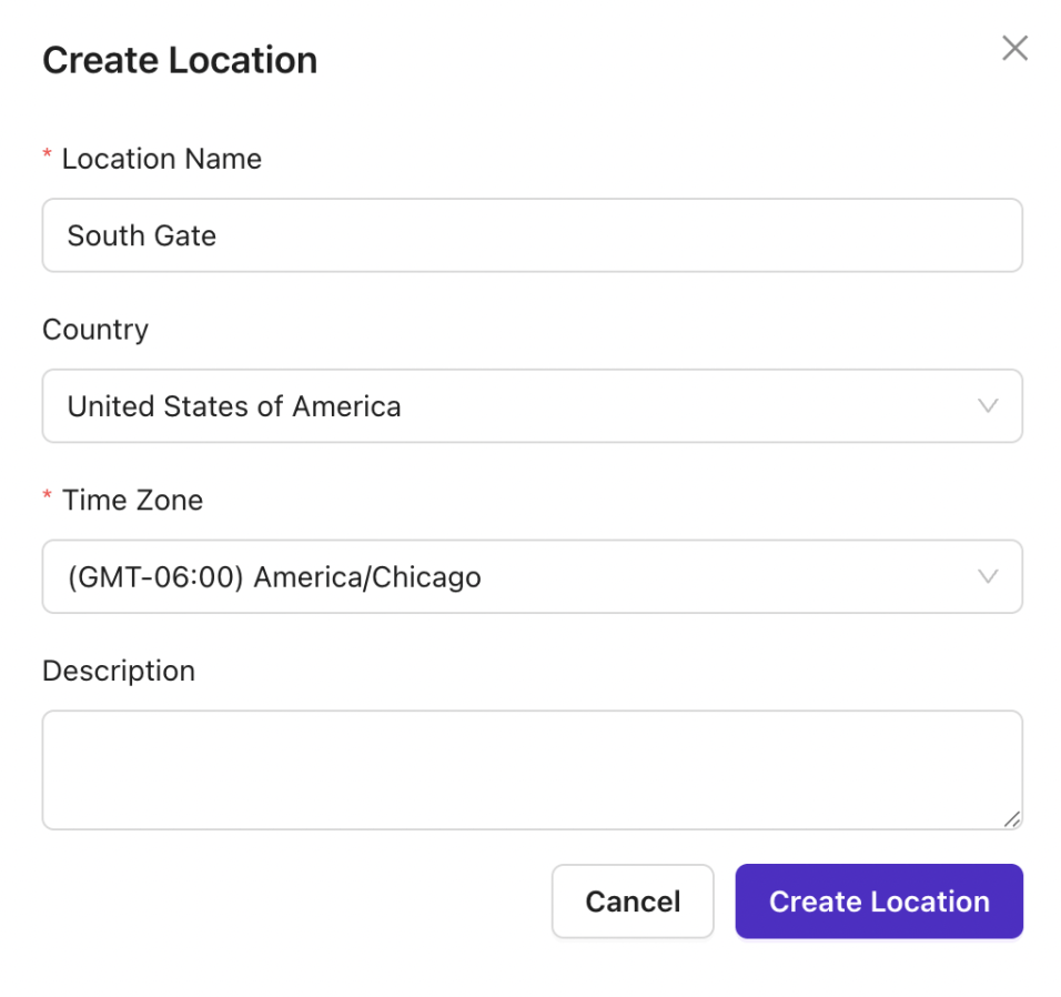 Create New Location